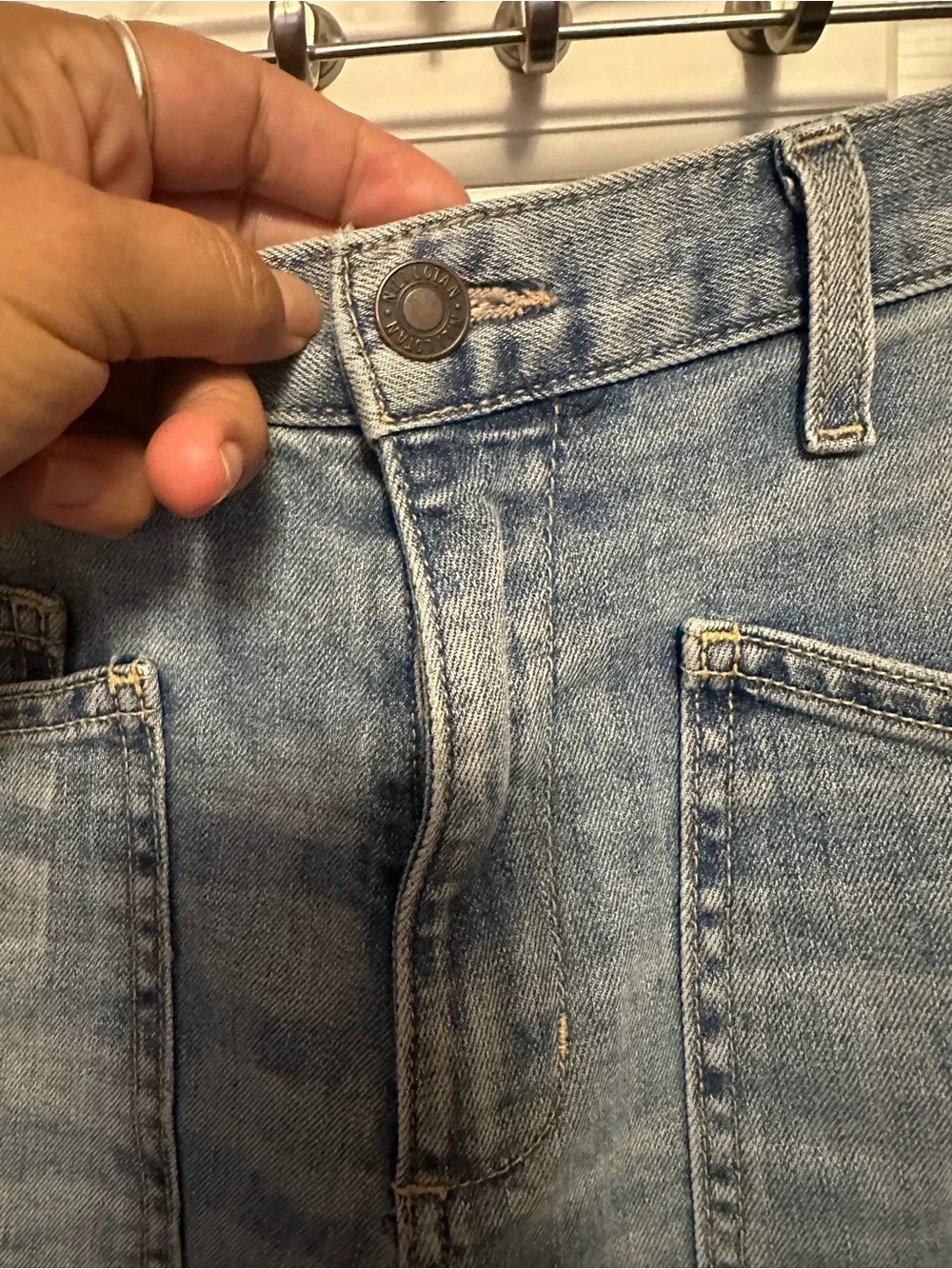 Nili Lotan Patch-Pocket Slim Barrel Jeans in Washed Blue